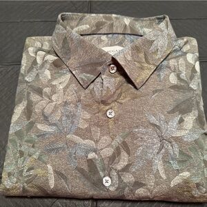 Bugatchi Gray and Green Leaf Pattern Dress Shirt